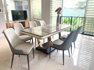 Bộ bàn ăn INOX mặt đá Ceramic 6 ghế BA39
