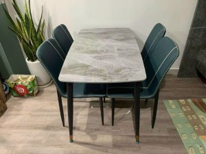 Bộ bàn ăn chân côn 4 ghế BA18 ghế xanh lá cây