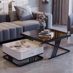 Bàn trà cặp vuông mặt đá Ceramic BT09