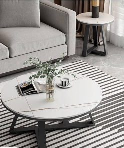 Bàn trà tròn đơn mặt đá Ceramic BT001 chân thép sơn tĩnh điện