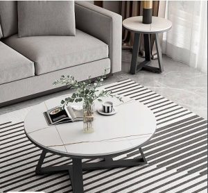 Bàn trà tròn đơn mặt đá Ceramic BT001 chân thép sơn tĩnh điện