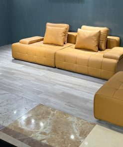 Sofa bọc da cao cấp SF56 kết hợp đôn 80x80cm cho phòng khách
