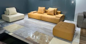 Sofa bọc da cao cấp SF56 kết hợp đôn 80x80cm cho phòng khách