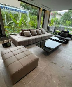 Sofa bọc da cao cấp SF56 kết hợp đôn 80x80cm hiện đại